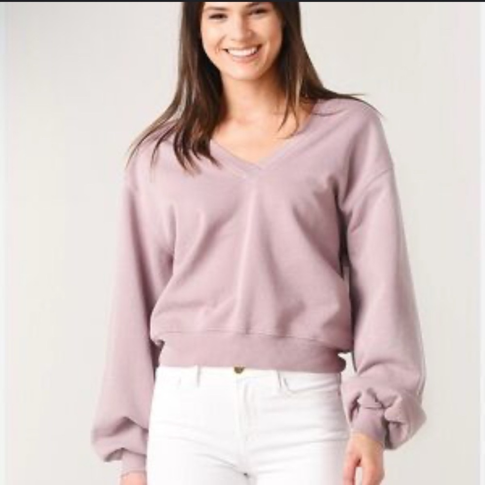 Agolde V-Neck Balloon Sleeve Sweatshirt Oversized Slouchy xS